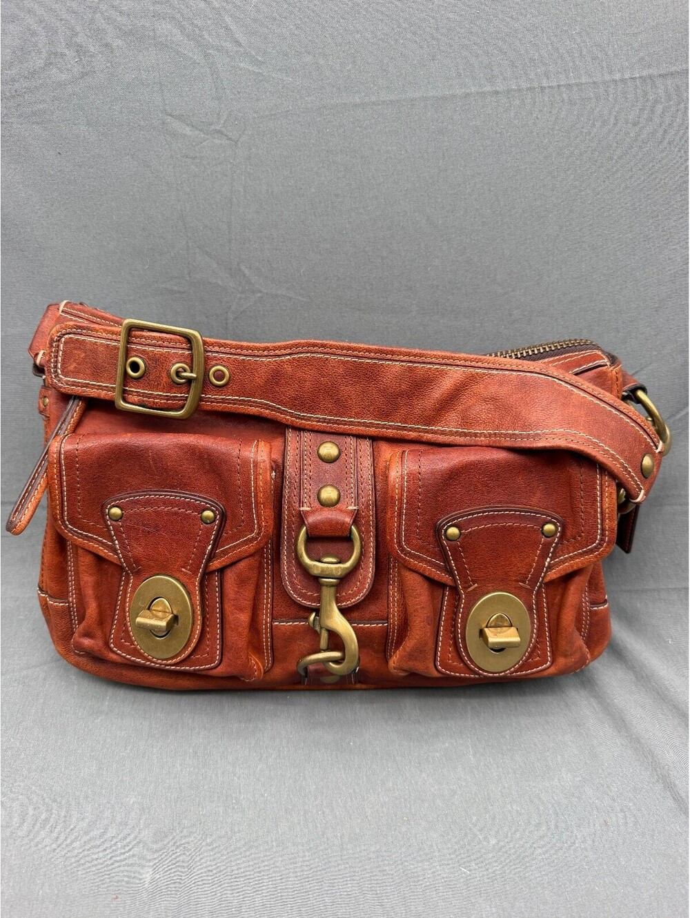 Coach Mandy Vintage Brown Leather Shoulder Bag with Legacy Interior 10331